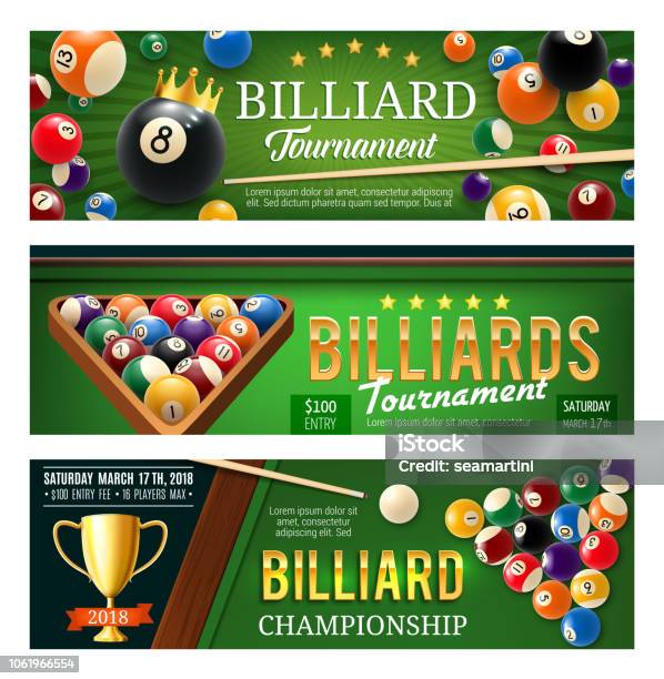 Billiards Sport Game Balls And Cues - Arte vetorial de stock e mais imagens de Bilhar - Desporto com taco - Bilhar - Desporto com taco, Bola de Bilhar, Snooker