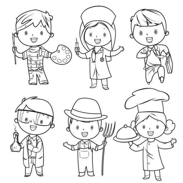 Coloring book, professions kids set Vector coloring book, professions kids set kids coloring pages stock illustrations