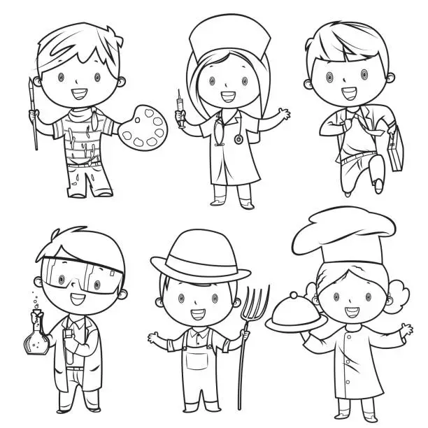 Professions Cartoon Line Free coloring book clipart Vector Images | FreeImages