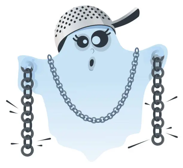 Vector illustration of Halloween ghost scare and rattle chains. Fun cartoon