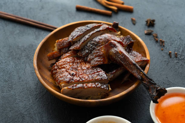 chinese roast goose with dark background