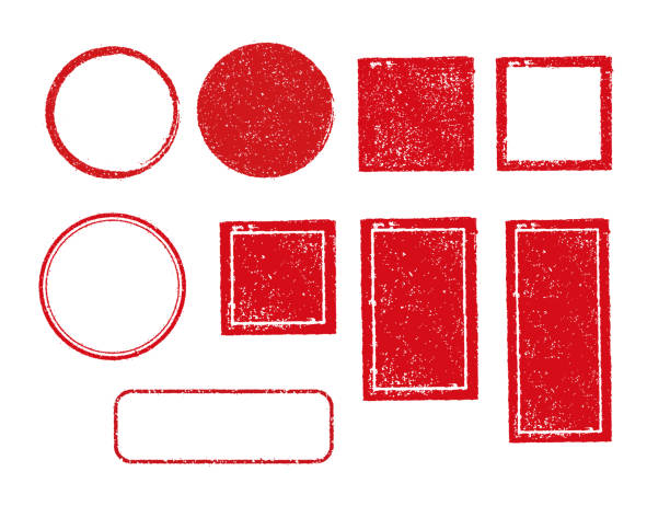 スタンプ フレーム セット (正方形、円、四角形など) - 赤 イラスト点のイラスト素材／クリップアート素材／マンガ素材／アイコン素材