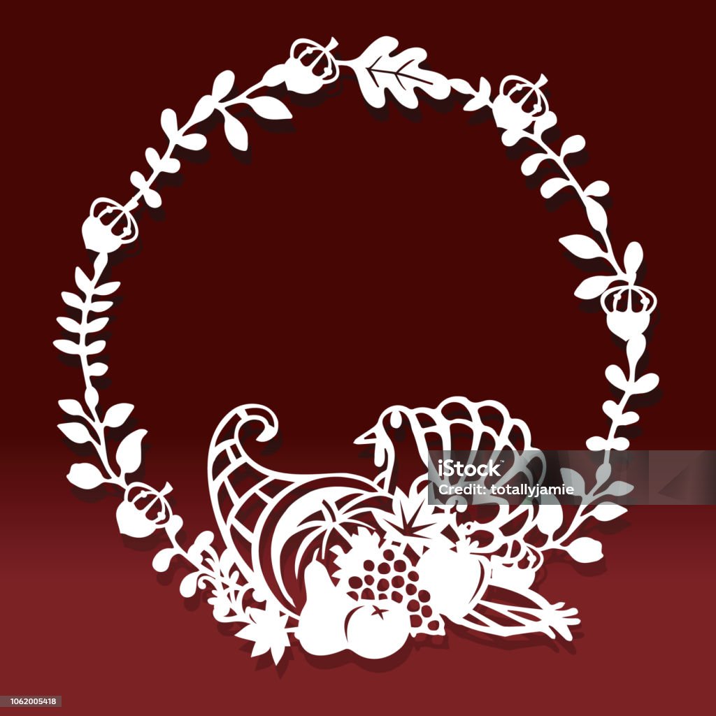 Vintage Thanksgiving Fall Cornucopia Decor Wreath Paper Cut A vector illustration of thanksgiving fall cornucopia decor wreath paper cut. Thanksgiving - Holiday stock vector