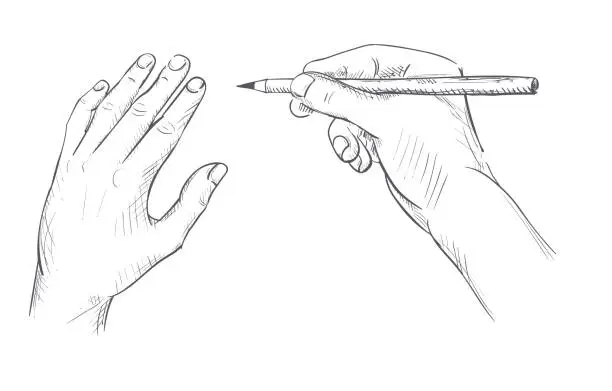 Vector illustration of Hand with a pencil drawing sketch