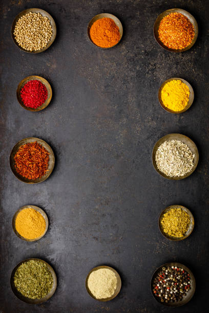istock Various bowls of spices over dark background 1062010912