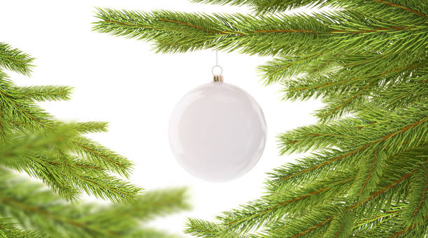istock Blank white new year ball hanging on christmas tree mockup 1062013186