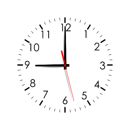 Clock face mock up isolated on white background. 9 o'clock. Vector illustartion