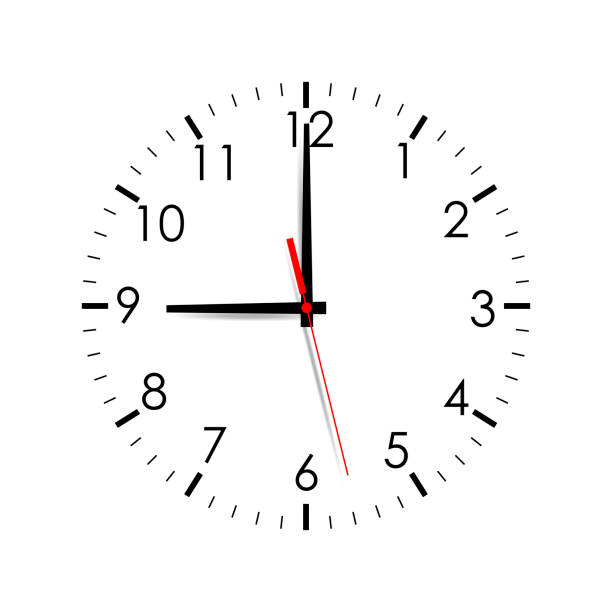 Clock face mock up isolated on white background. 9 o'clock Clock face mock up isolated on white background. 9 o'clock. Vector illustartion clock stock illustrations