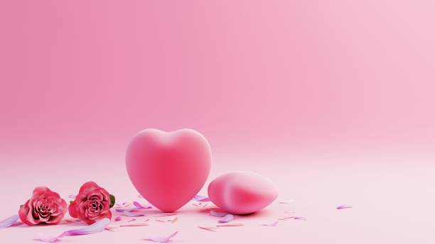 istock Pink background with red hearts and petals flowers 1062027276