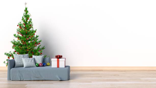istock Living room with christmas tree and sofa 1062027306