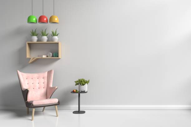 istock White living room with armchair pink 1062027332