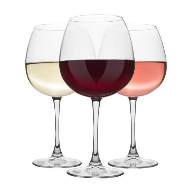 istock Red,white and rose glasses wine on the white background 1062028760
