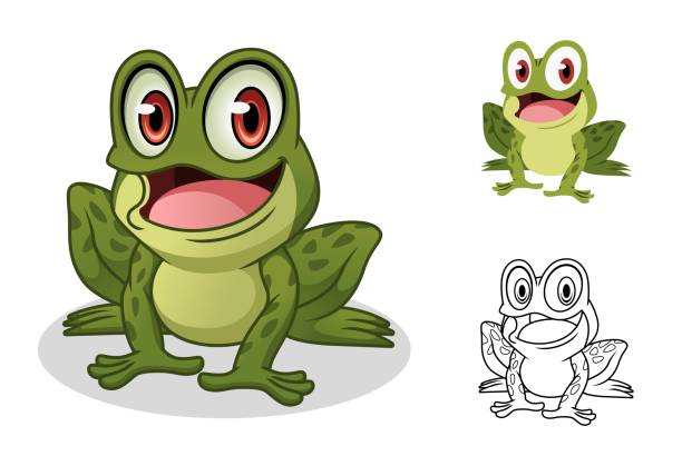 남성 개구리 만화 캐릭터 마스코트 디자인 - toad green isolated white stock illustrations