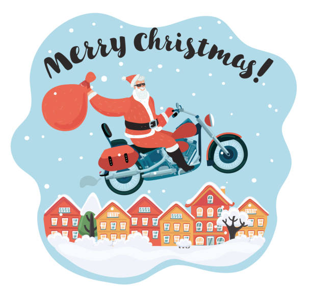 istock Merry Christmas! Santa Claus ride the motorcycle 1062033602