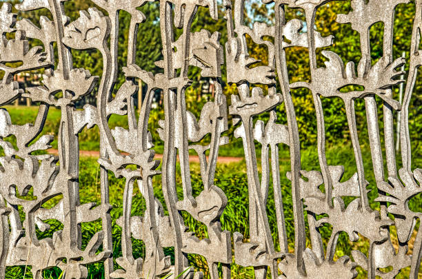 Utrecht, The Netherlands, September 27, 2018: close up of  the steel railing with fine details on one of the pedestrian bridges in Maximapark