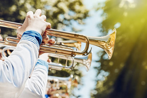 istock Brass band with musical pipes 1062042208