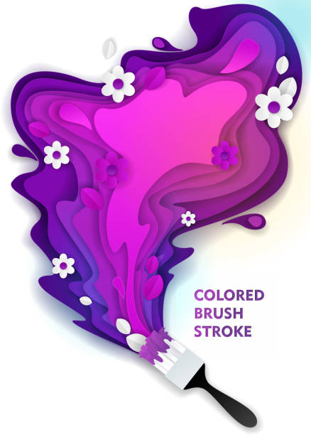 ilustrações, clipart, desenhos animados e ícones de tinta pincel curso vetor corte de papel ilustração - multi colored floral pattern acrylic painting purple