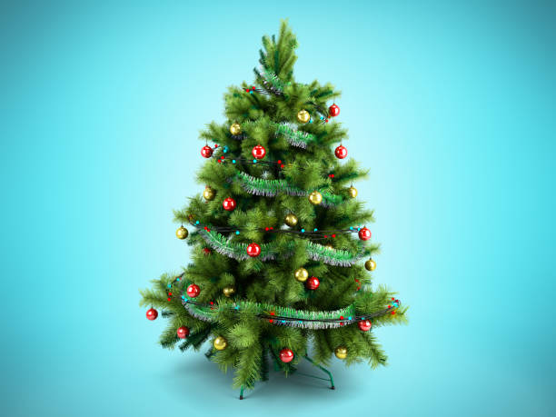 istock Christmas tree with colorful toys 3d render isolated on blue 1062042478