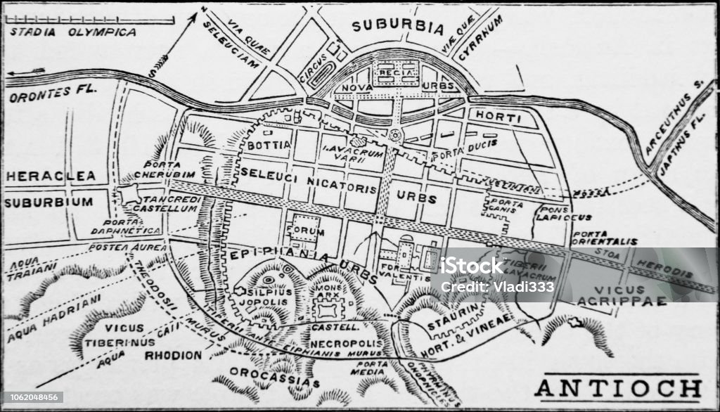 An Engraved Illustration Of Map Of Antioch From A Vintage Book Stock