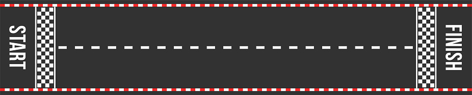 Karting racing road. Start and finish lines. Asphalt road or speedway with marking in top view. Vector
