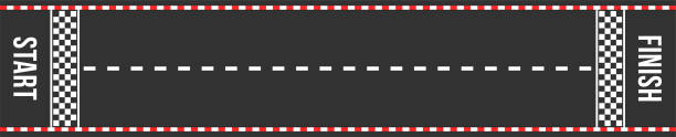 Karting racing road. Start and finish lines. Asphalt road or speedway with marking in top view Karting racing road. Start and finish lines. Asphalt road or speedway with marking in top view. Vector end of the line stock illustrations