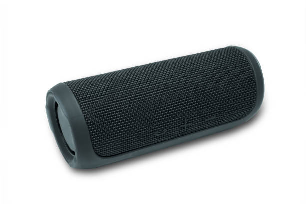 istock Clean black cylinder wireless speaker isolated on white background with Clipping path. 1062067586
