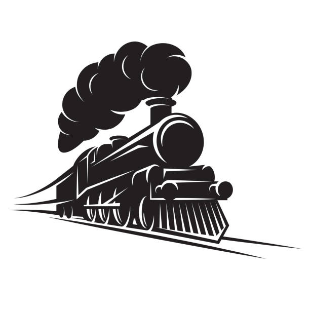 illustrations, cliparts, dessins animés et icônes de modèle monochrome pour la conception avec rétro train sur rails. illustration de scalable vector. - train