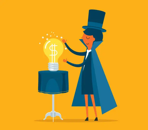 Vector illustration of Businesswoman wizard and idea