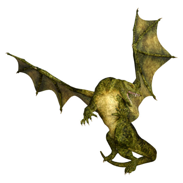 istock 3D illustration green fantasy dragon on white 1062077776