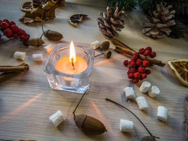 istock autumn still life with honey, Rowan, marshmallows, pine and cones 1062078116