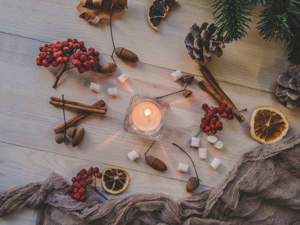 istock autumn still life with honey, Rowan, marshmallows, pine and cones 1062078372
