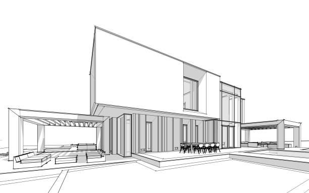 istock 3d rendering sketch of modern cozy house black line sketch. 1062081126