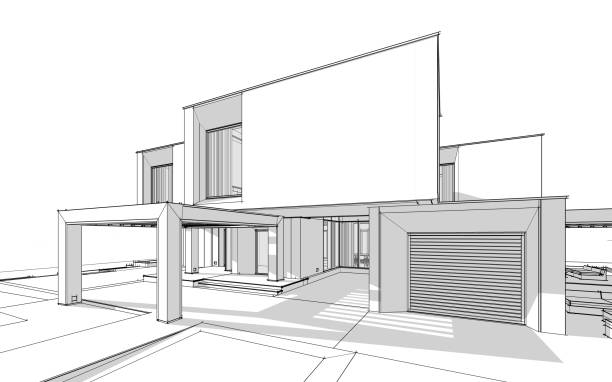 istock 3d rendering sketch of modern cozy house black line sketch. 1062081156