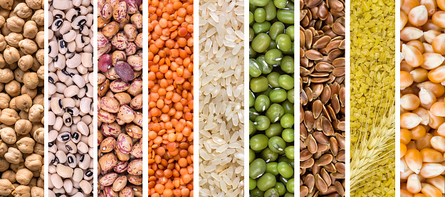Collage De Alimentos De Leguminosas Crudo Natural Foto de stock y más banco  de imágenes de Alimento - Alimento, Alubia roja, Blanco - Color - iStock