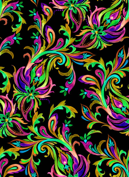 istock Seamless watercolor paisley pattern, with beautiful elegant colorful swirls. 1062090350