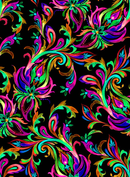 istock Seamless watercolor paisley pattern, with beautiful elegant colorful swirls. 1062090366