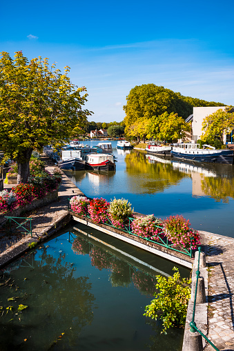 The Briare Canal in the town of Briare in the Loire Valley of France.