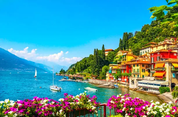 Photo of Varenna town, Como Lake district landscape. Italy, Europe.