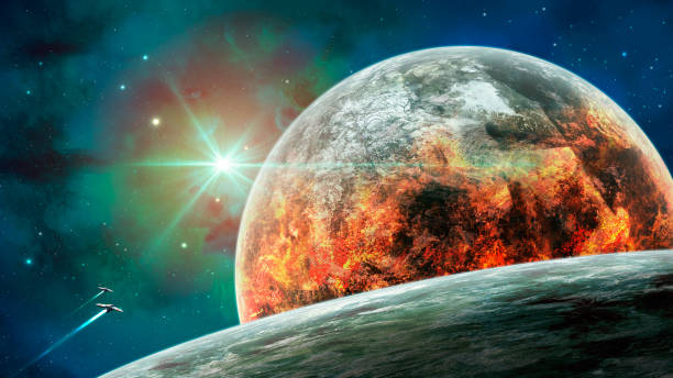 istock Space scene. Blue nebula with planet in fire and two spaceships. https://images.nasa.gov/details-sts059-s-026.html https://maps.jpl.nasa.gov/pix/ven0aaa2.jpg 1062109030