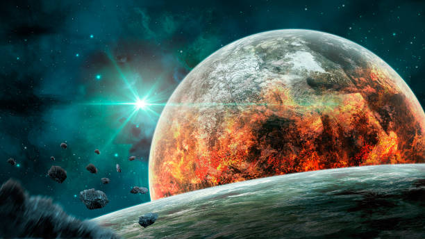 istock Space scene. Blue nebula with planet in fire and asteroids. https://images.nasa.gov/details-sts059-s-026.html https://maps.jpl.nasa.gov/pix/ven0aaa2.jpg 1062109046