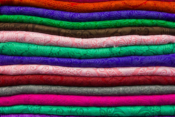 istock Textiles colorful stacked sold in oriental store 1062116742