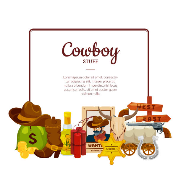 ilustrações de stock, clip art, desenhos animados e ícones de vector cartoon wild west elements with place for text - leather backgrounds textured wild west