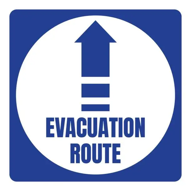 Vector illustration of Hurricane Evacuation Route Road Sign Blue Square