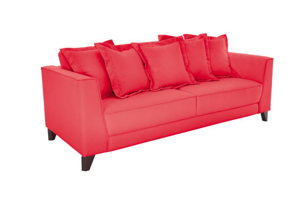 istock Three seats cozy color fabric sofa isolated on white background 1062128492