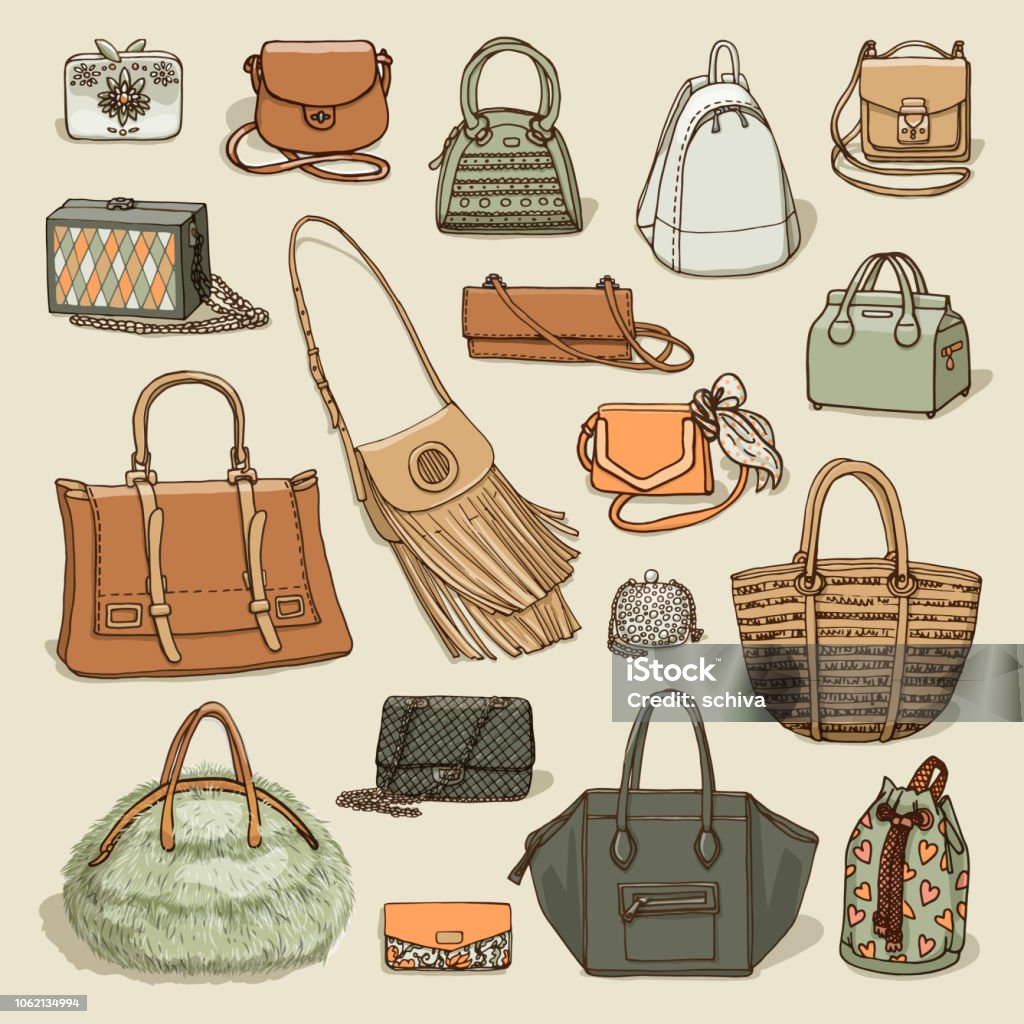 Fashion Collection Of Bags Handdrown Objects Sketch Stock Illustration -  Download Image Now - iStock