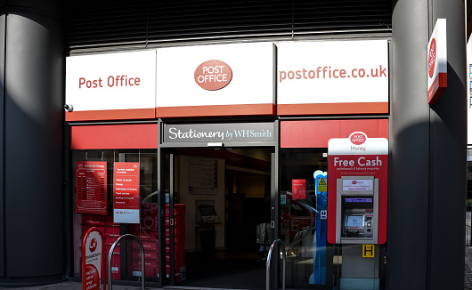 London, United Kingdom - October 18 2018:   The Frontage of Post Office and WH Smith branch on Praed St
