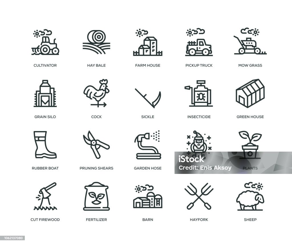 Farm and Agriculture Icons - Line Series Icon Symbol stock vector