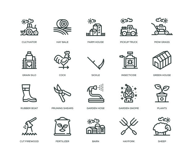 Farm and Agriculture Icons - Line Series Farm and Agriculture Icons - Line Series flour mill stock illustrations