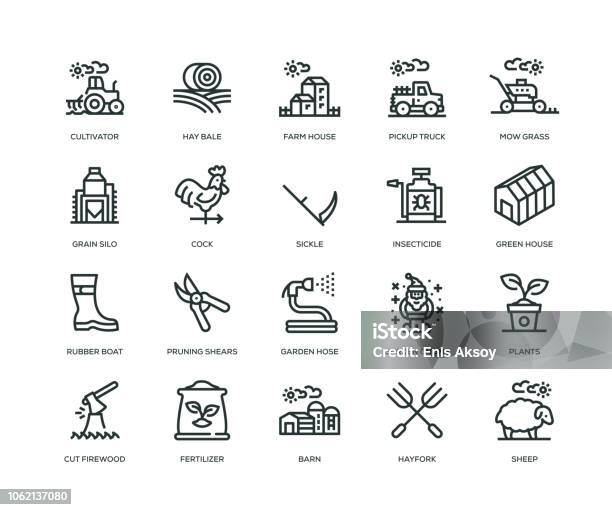Farm And Agriculture Icons Line Series Stock Illustration - Download Image Now - Icon Symbol, Fertilizer, Symbol