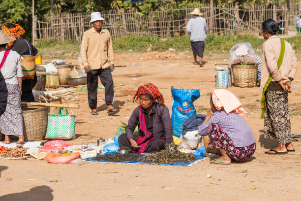 mujer de la tribu de la colina de inle lke en myanmar - inle lake agriculture traditional culture farmer fotografías e imágenes de stock